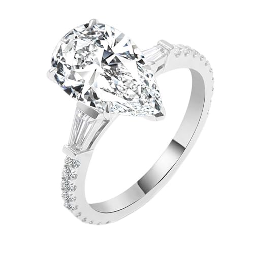 Damenring Zart Dünn, Eheringe Weissgold Einzeln Damen 9K Elegant mit 3Ct Tropfenschliff Moissanit Größe 62 (19.7) von Aotiwe