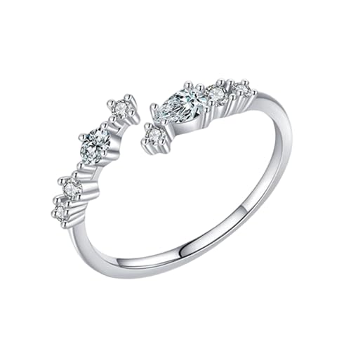 Damenring Zart Dünn, Verlobungsring Damen Dünn Eingelegte Steine mit Tropfenschliff Moissanit 14K Weißgold Größe 57 (18.1) von Aotiwe