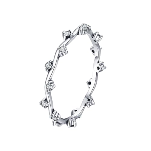 Damenring für mittelfinger, Eheringe Weissgold Einzeln Damen 9K Eingelegte Steine mit Rundschliff Moissanit Größe 53 (16.9) von Aotiwe