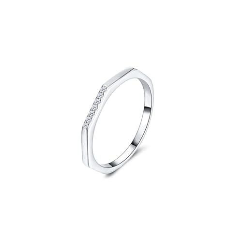 Damenringe, Eheringe Weissgold Dünn 9K Hexagon mit Rundschliff Moissanit Größe 52 (16.6) von Aotiwe