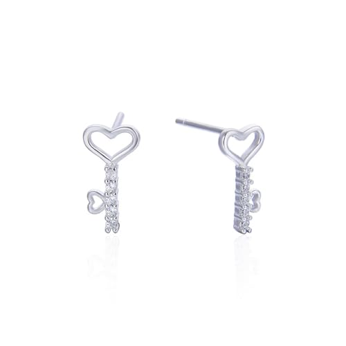 Earrings Silver, Kleine Ohrstecker Silber 925 Herzschlüssel V Ohrringe Damen mit Weiß Rundschliff Zirkonia 13.1mm von Aotiwe