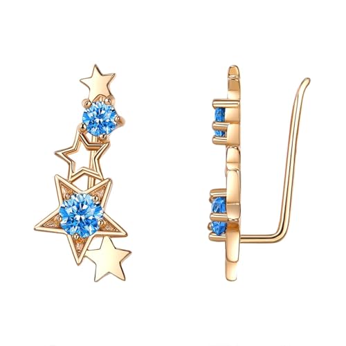 Earrings for Women, Zirkonia Ohrstecker Stern Ohrringe Damen Modeschmuck Gold Blau mit Rundschliff Zirkonia Kupfer von Aotiwe
