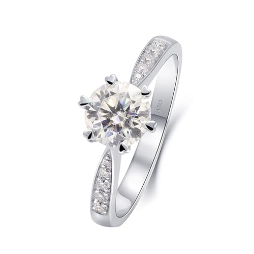 Eheringe, Ringe Frauen Zart 6 Klauen Rund 18K Weißgold mit Weiß Moissanit Größe 57 (18.1) von Aotiwe