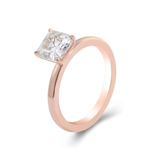 Eheringe, Zarter Ring Solitaire Square mit 2Ct Quadratschliff Moissanit 18K Rosegold Größe 62 (19.7) von Aotiwe