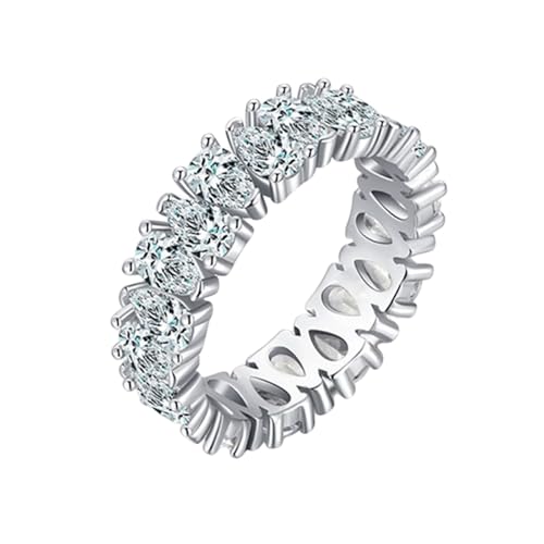 Eheringe Damen, Damen Ring Eingelegte Steine mit Tropfenschliff Moissanit 9K Weißgold Größe 54 (17.2) von Aotiwe