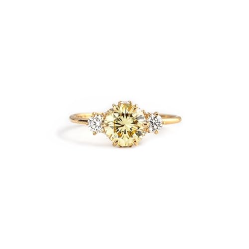 Eheringe Damen, Promise Ring Gold Solitär mit Gelb Rundschliff Citrin 9K Gelbgold Größe 47 (15.0) von Aotiwe