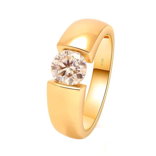 Eheringe Damen, Ring Damen Daumen Rund Gelbgold 14K mit Weiß Moissanit Größe 49 (15.6) von Aotiwe