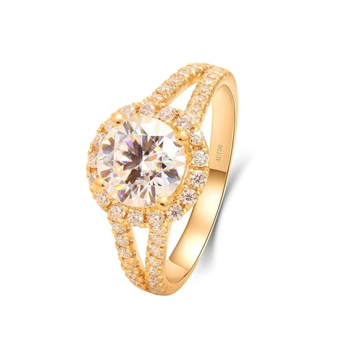 Eheringe Damen, Ring Damen Zart Halo 14K Gelbgold mit Weiß Rundschliff Moissanit Größe 67 (21.3) von Aotiwe