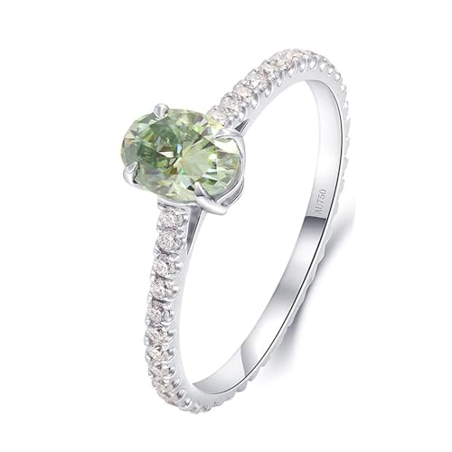 Eheringe Damen, Verlobungsring Oval 18K Weißgold mit Grün Moissanit Größe 52 (16.6) von Aotiwe