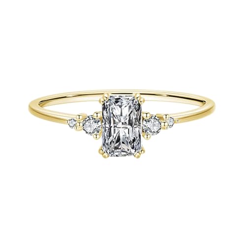 Eheringe Deko Hochzeit, Damenring Daumen Gold Rechteck mit Moissanit 14K Gelbgold Größe 62 (19.7) von Aotiwe