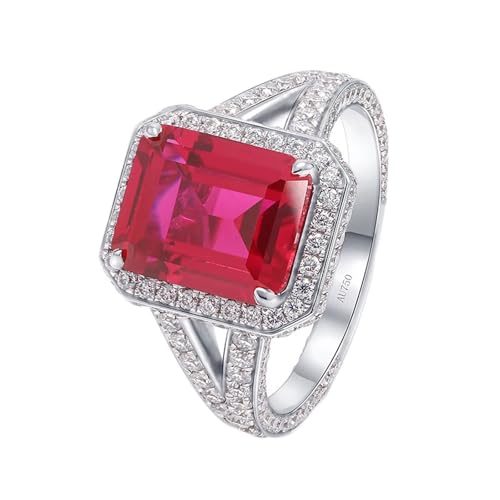 Eheringe Deko Hochzeit, Engagement Ring Set 4 Krallen Rechteckig mit 4ct Rubin und Moissanit Silber Rot 14K Weißgold Größe 66 (21.0) von Aotiwe