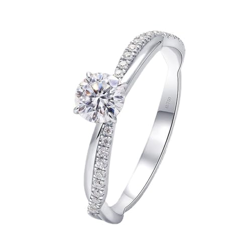 Eheringe Frauen, Damenring Kleiner Finger Gedrehter Ring mit Weiß Rundschliff Moissanit 18K Weißgold Größe 49 (15.6) von Aotiwe