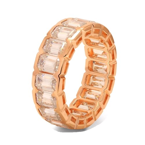 Eheringe Frauen, Promise Ring All-Around-Band 14K Roségold mit Weiß Smaragdschliff Moissanit Größe 50 (15.9) von Aotiwe