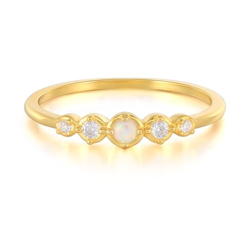 Eheringe Frauen, Verlobungsring Gold Halbe Ewigkeit mit Mehrfarbig Rundschliff Opal 9K Gelbgold Größe 49 (15.6) von Aotiwe