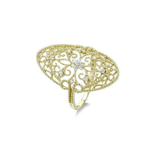 Eheringe Gold, Promise Ring Luxuriöser Hohler Ovaler Blumen-Moissanit 14K Gelbgold Größe 49 (15.6) von Aotiwe