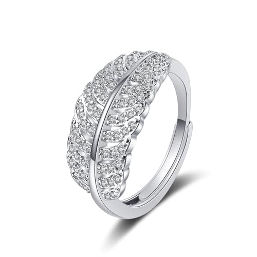 Eheringe Silber für Frau, Promise Ring Adjustable Blatt mit Zirkonia Ringe Frauen Set Größe Verstellbar von Aotiwe