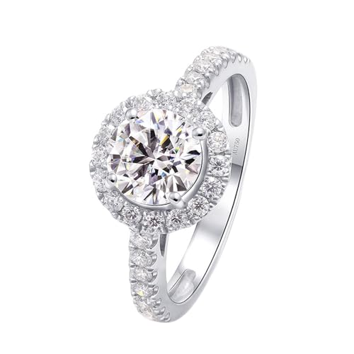 Eheringe Vintage, Damenring Zeigefinger 4 Zacken Eleganter Ring mit Weiß Rundschliff Moissanit 14K Weißgold Größe 65 (20.7) von Aotiwe