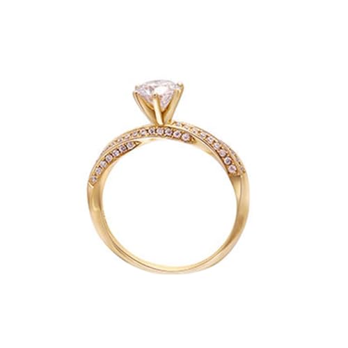 Eheringe Vintage, Ring Damen 6 Zacken Gedreht 18K Gelbgold mit Weiß Rundschliff Erstellter Diamant Größe 49 (15.6) von Aotiwe