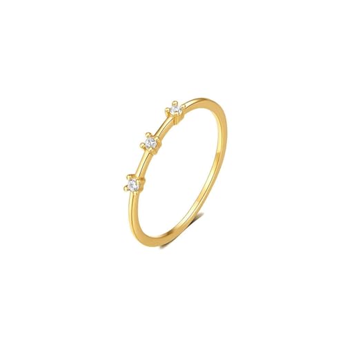 Eheringe Vintage, Ringe für Damen mittelfinger Gold Drei Diamanten mit Rundschliff Moissanit 14K Gelbgold Größe 53 (16.9) von Aotiwe