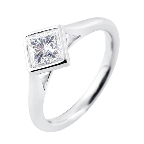 Eheringe Weissgold Dünn 14K, Promise Ring Beste Freundin Solitär mit Quadratischem Moissanit 1 Karat Größe 47 (15.0) von Aotiwe