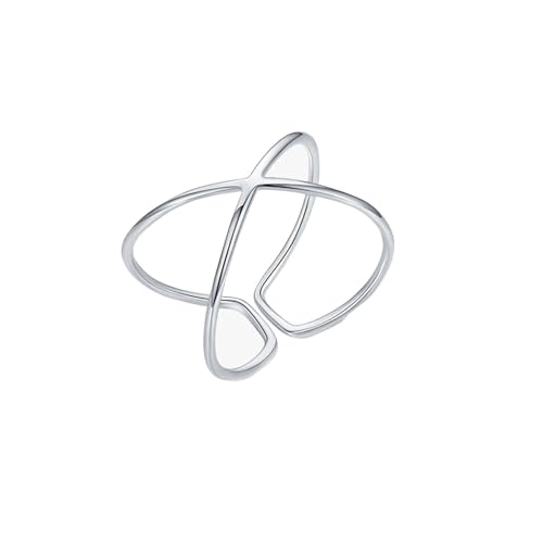 Eheringe Weissgold Einzeln Damen 9K, Ringe für Damen Kreuzen Größe 49 (15.6) Geshenke Frauen für Geburtstag von Aotiwe