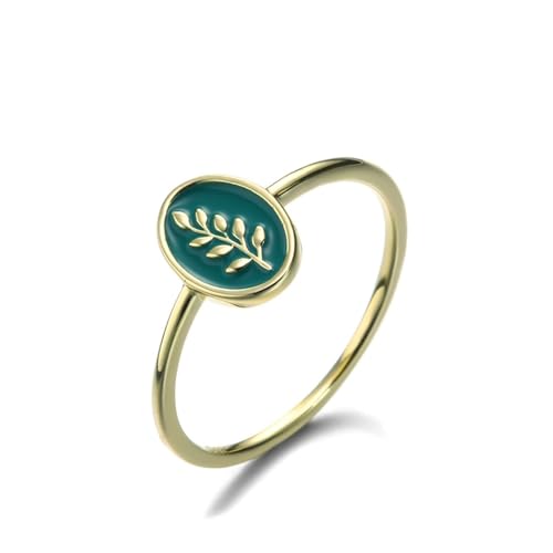 Engagement Ring Set, Freundschaftsringe Zart Blatt mit Emaille 18K Gold Größe 52 (16.6) von Aotiwe