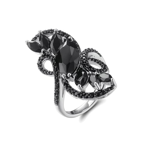 Fingerring Damen Breit, Verlobungsring Damen Silber Breit Filament mit Schwarzem Spinell 925 Silber Größe 57 (18.1) von Aotiwe
