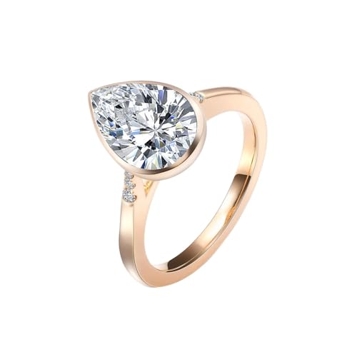 Fingerring Damen Set, Freundschaftsringe mit Tropfenförmigem Moissanit 3 Karat 9K Gelbgold Größe 49 (15.6) von Aotiwe