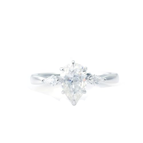 Fingerring Damen Set, Verlobungsring Damen Dünn Träne mit 1.5Ct Moissanit 9K Weißgold Größe 62 (19.7) von Aotiwe