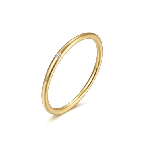 Fingerring Damen Set Gold, Freundschaftsringe Dünn Empfindlich mit Rundschliff Moissanit 14K Gelbgold Größe 56 (17.8) von Aotiwe
