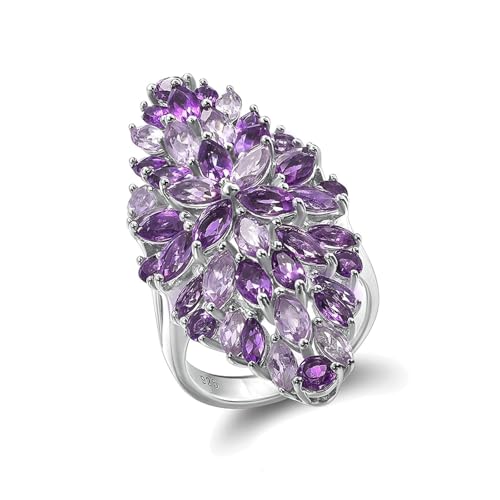 Freundschaftsringe Damen, Freundschaftsringe Silber Blume mit Lila Amethyst In Marquiseform 925 Silber Größe 56 (17.8) von Aotiwe