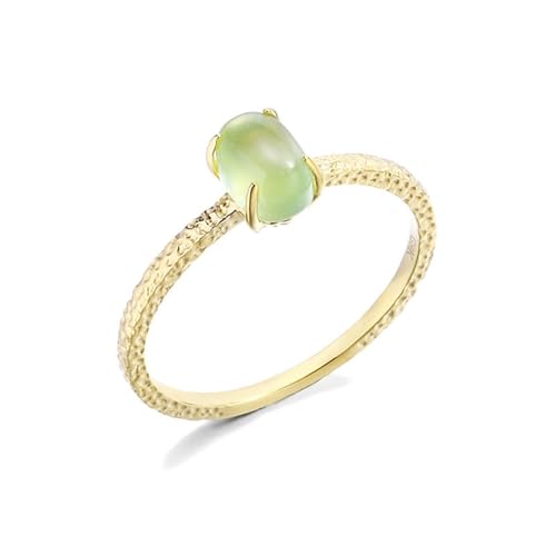 Freundschaftsringe Damen, Ring Damen Solitär mit Grünem Prehnit Gold 18K Gelbgold Größe 61 (19.4) von Aotiwe