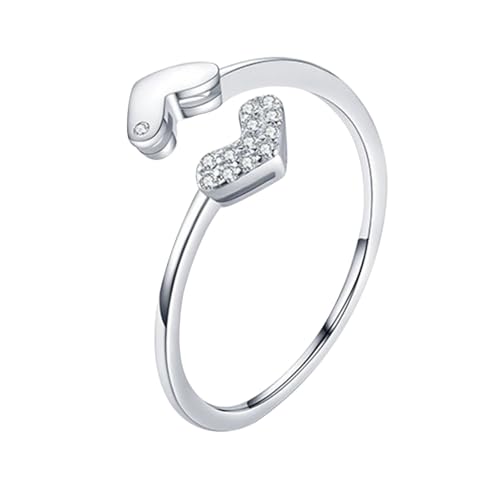 Freundschaftsringe Damen, Ring Frauen Minimalistisch Doppelte Herzen mit Rundschliff Moissanit 9K Weißgold Größe 45 (14.3) von Aotiwe