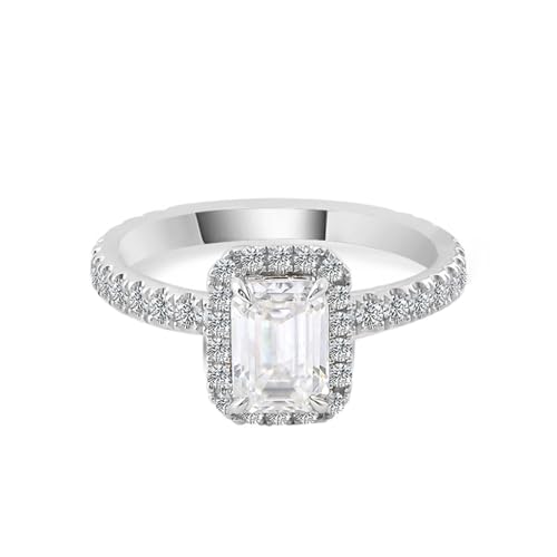 Freundschaftsringe Damen, Verlobungsring Damen Breit mit 4 Krallen Rechteckiger Moissanit 3 Karat 14K Weißgold Größe 58 (18.5) von Aotiwe
