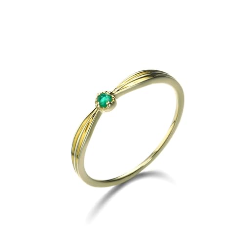Freundschaftsringe Dünn, Eheringe Solitär mit Grünem Runden Smaragd Gold 18K Gelbgold Größe 49 (15.6) von Aotiwe