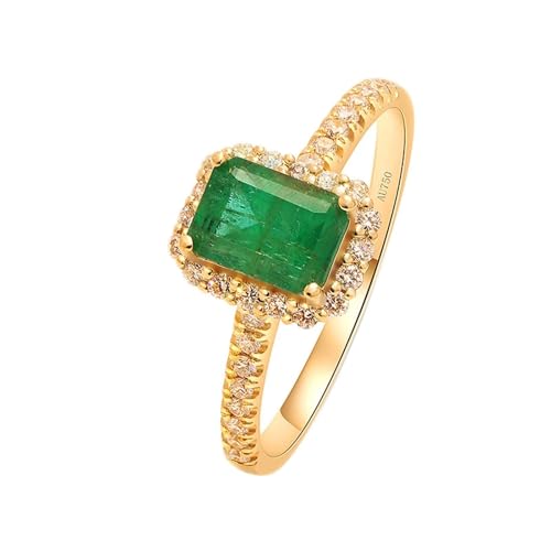 Freundschaftsringe Dünn, Memoire Ring 4 Zacken Rechteckig mit Smaragd und Diamant Gold Grün 14K Gelbgold Größe 47 (15.0) von Aotiwe