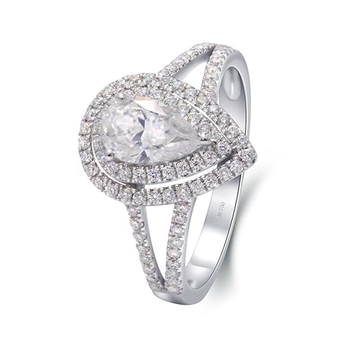 Freundschaftsringe Dünn, Promise Ring For Women Wassertropfen 18K Weißgold mit Moissanit Größe 67 (21.3) von Aotiwe