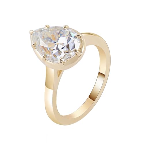Freundschaftsringe Dünn, Ring Damen Cool Poliert mit 2 Karat Tropfenförmigem Moissanit 14K Gelbgold Größe 56 (17.8) von Aotiwe