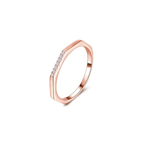 Freundschaftsringe Dünn, Ringe Damen Hexagon mit Rundschliff Moissanit 9K Roségold Größe 61 (19.4) von Aotiwe