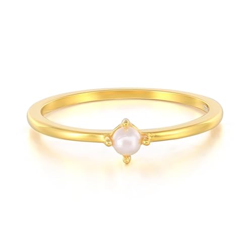 Freundschaftsringe Freundinnen, Damenring für mittelfinger Gold Empfindlich mit Rundschliff Perle 14K Gelbgold Größe 53 (16.9) von Aotiwe
