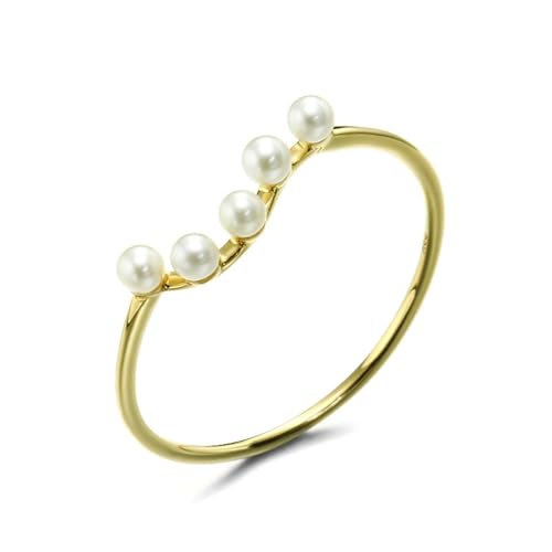 Freundschaftsringe Freundinnen, Engagement Ring Set Welle mit 5 Perlen 18K Gold Größe 54 (17.2) von Aotiwe