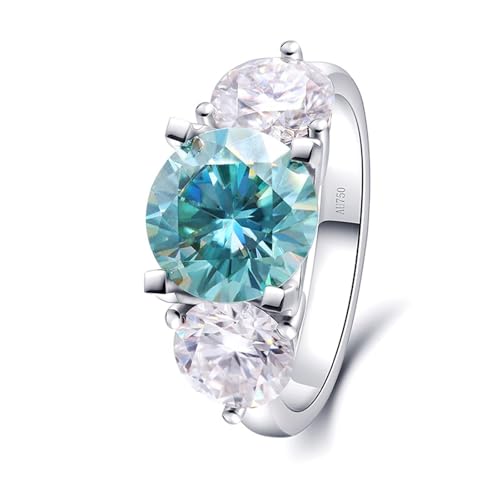 Freundschaftsringe Freundinnen, Ringe Damen Vintage 3ct Pfauenblau Rund Moissanit 18K Weißgold Größe 58 (18.5) von Aotiwe