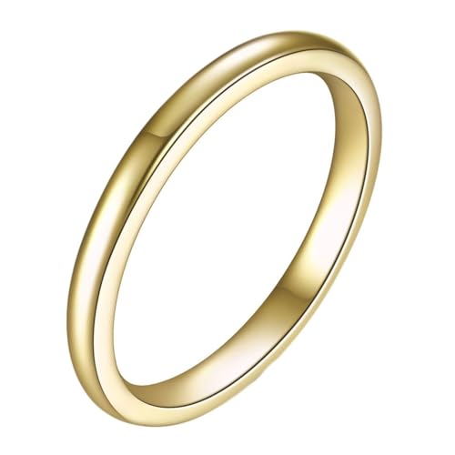 Freundschaftsringe Vergoldet, Verlobungsring Damen 2mm Poliert Rund Gold Freundschaftsringe Dünn Edelstahl Größe 57 (18.1) von Aotiwe