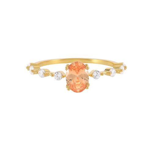 Freundschaftsringe Zart, Boho Ringe Gold mit Orange Ovalschliff Zirkonia 9K Gelbgold Größe 47 (15.0) von Aotiwe