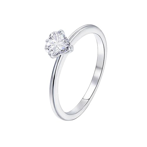 Freundschaftsringe Zart, Ring Damen Herz-Solitaire mit Moissanit 9K Weißgold Größe 47 (15.0) von Aotiwe