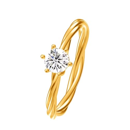Freundschaftsringe Zart, Verlobungsring Damen Gedrehter Ring mit Weiß Rundschliff Erstellter Diamant 18K Gelbgold Größe 60 (19.1) von Aotiwe