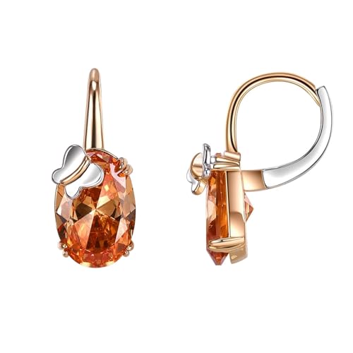 Gold Earrings, Zirkonia Ohrstecker Schmetterling H Ohrringe mit Orange Ovalschliff Zirkonia Kupfer von Aotiwe