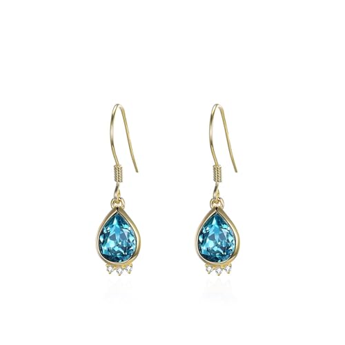 Hängende Ohrringe Gold, Ohrringe Damen Vintage Wassertropfen Böhmische Ohrringe mit Blau Zirkonia 925 Silber von Aotiwe