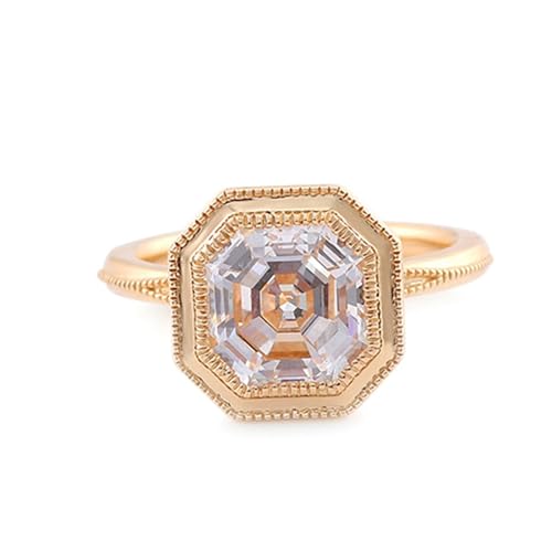 Heiratsantrag Ring, Damenring Vintage mit Quadratischem Moissanit im Asscher-Schliff 18K Gelbgold Größe 52 (16.6) von Aotiwe
