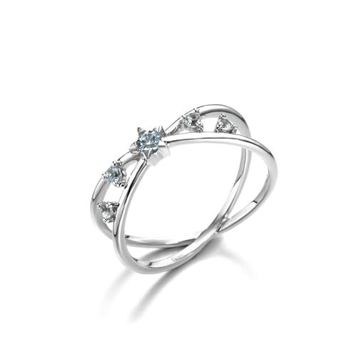 Heiratsantrag Ring, Promise Ring Frau Überlappender Stern mit Topas Silber 18K Weißgold Größe 52 (16.6) von Aotiwe